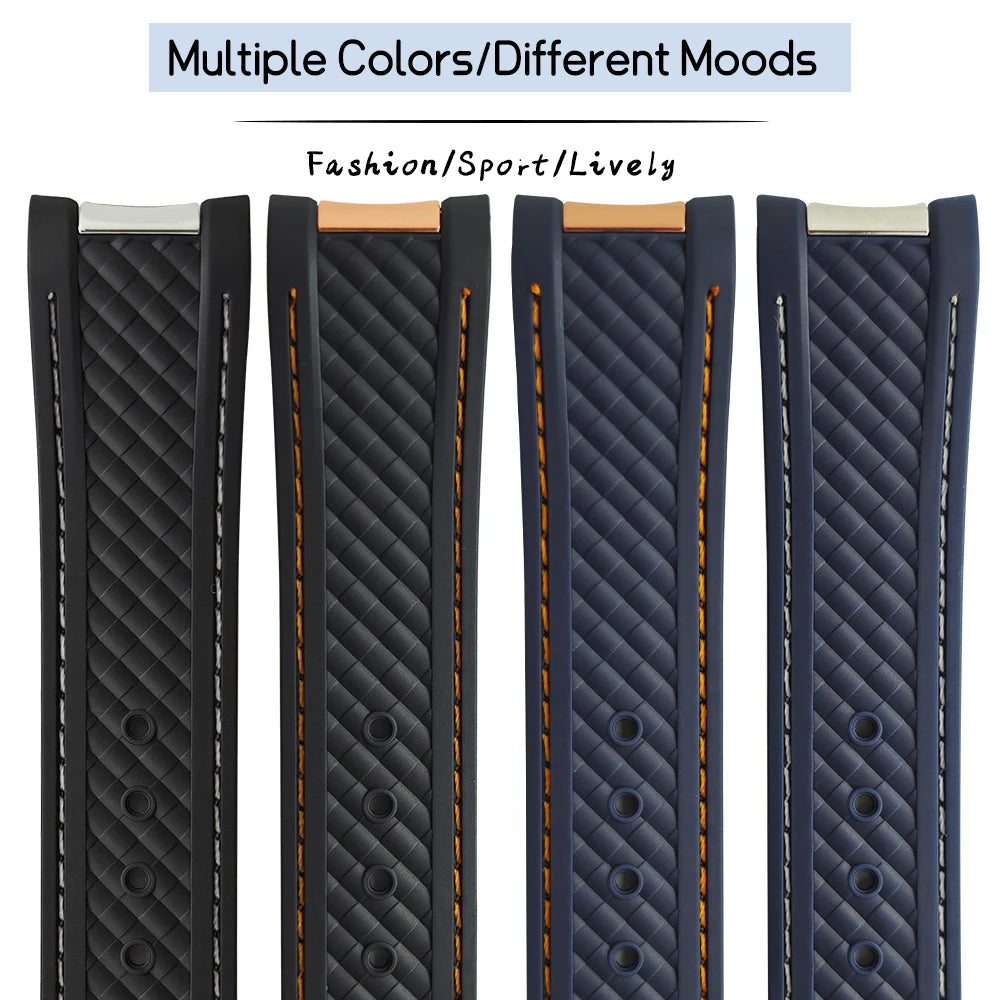 Natural rubber watch strap, 20mm, for Omega Seamaster Aqua Terra, 150M, 41mm, AT150, 220, 231, rose gold, curved end, sport, 19mm
