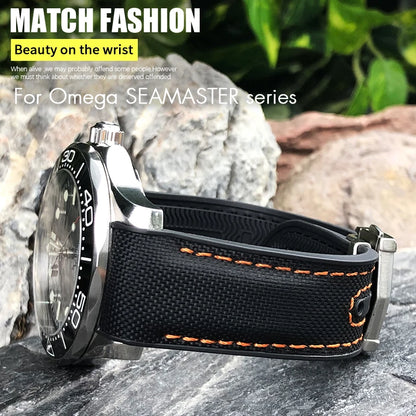 Nuovo cinturino per orologio bicolore adatto per Omega Planet Ocean Seamaster in gomma silicone nylon pelle cinturino per orologio 19mm 20mm 21mm 22mm