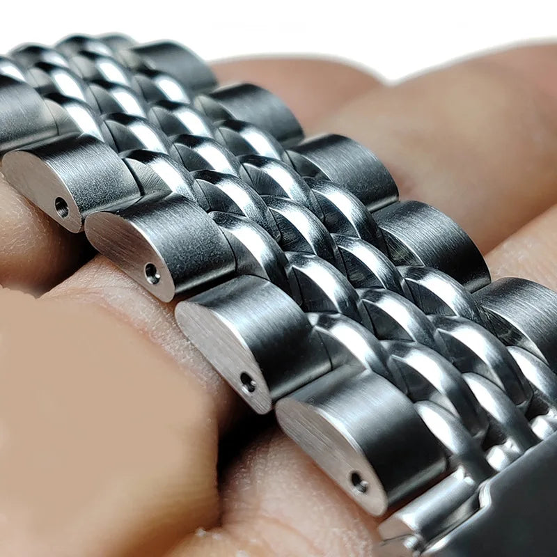 Cinturino di lusso in acciaio inossidabile massiccio 316L, 20mm 22mm, per orologi Seiko Jubilee, maglie terminali regolabili, cinturino a maglie, perle a chicco di riso