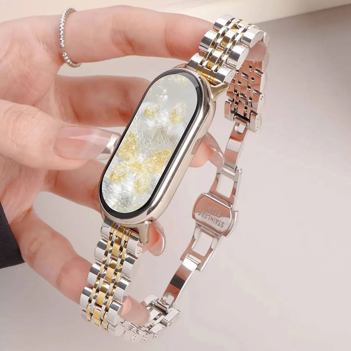 Stainless Steel Bracelet for Xiaomi Band 10/9/8 NFC Ceramic Edition, Luxury Metal Strap