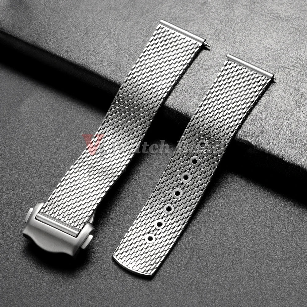 For Omega Seamaster 20mm Stainless Steel Watch Bracelet 20MM for Omega 007 Silver Mesh Bracelet Watch Strap Breathable Flat Design