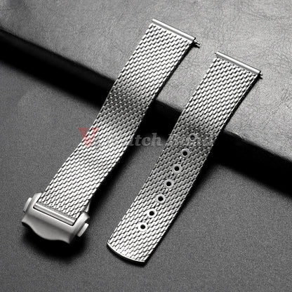 For Omega Seamaster 20mm Stainless Steel Watch Bracelet 20MM for Omega 007 Silver Mesh Bracelet Watch Strap Breathable Flat Design