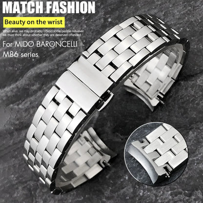 Cinturino per orologio con estremità curve in acciaio inossidabile di alta qualità, 20mm, per MIDO BARONCELLI M8600, bracciale per orologio in argento massiccio e oro rosa