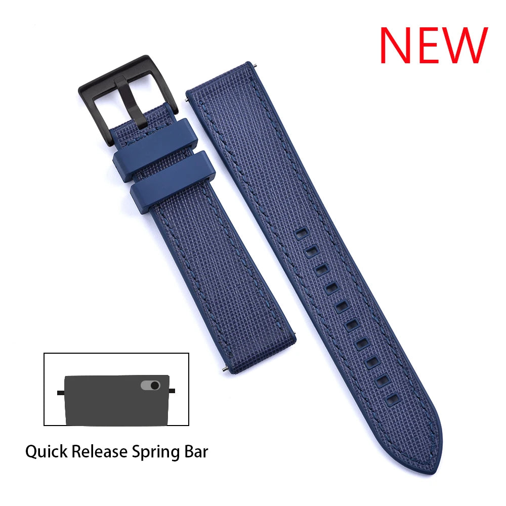 Bracelet de montre FKM, nouveau Design, 20mm 22mm, libération rapide, hybride, caoutchouc fluoré, cuir, FPM, doux et Durable, unisexe