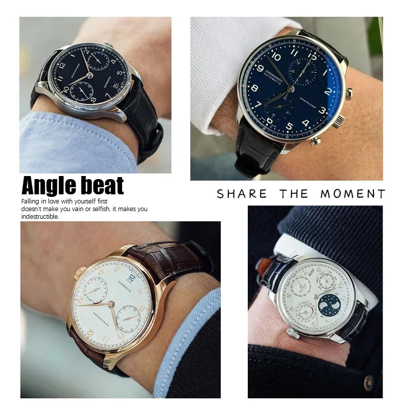 Bracelet de montre en cuir de veau véritable, grain d'alligator, compatible avec IWC Pilot Portuguese Serie, disponible en noir, marron et bleu