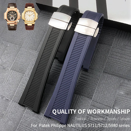 Cinturino per orologio in gomma e silicone, forma concava, 25 mm 13 mm, adatto per PATEK PHILIPPE Nautilus PP, nero, blu, marrone, chiusura deployante