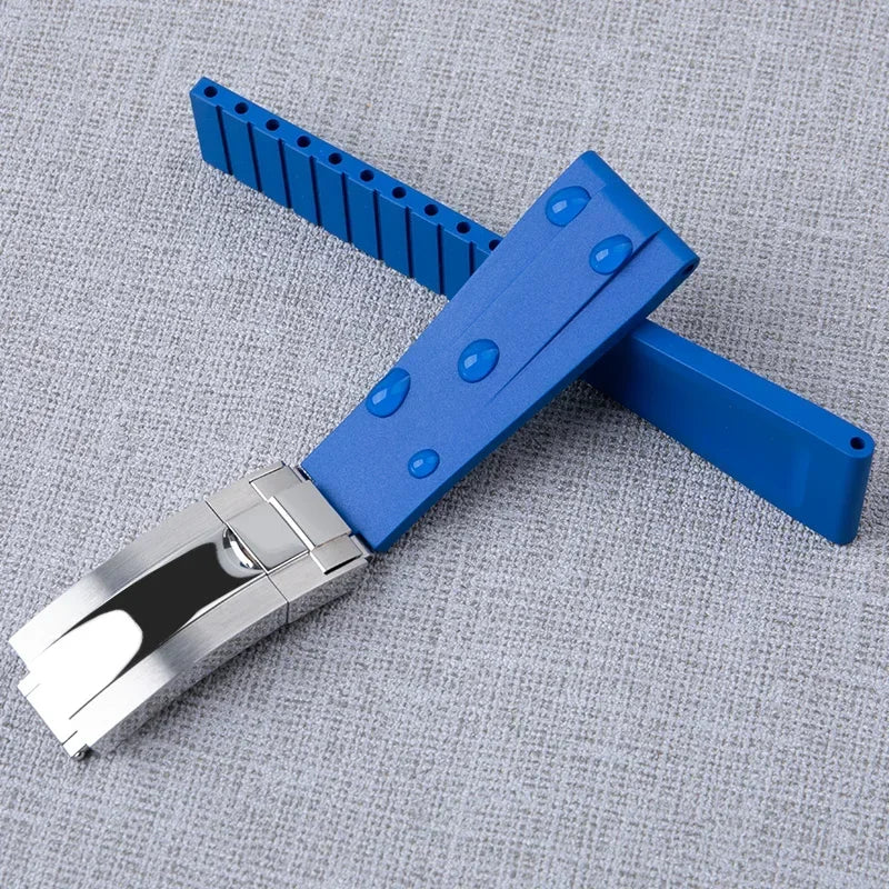 FKM Fluoro Rubber Flat End Watch Strap, Adjustable, 20mm, 21mm, 22mm, for Rolex Submariner Yacht Master GMT Daytona