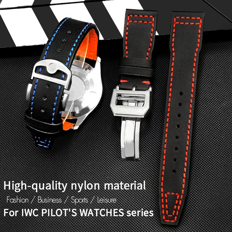 Bracelet de montre en cuir de Nylon 20mm 21mm 22mm pour montres IWC Big Pilot PORTOFINO IW3777 bracelet de montre en cuir de vache bleu vert noir rouge