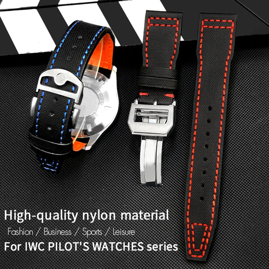 Cinturino per orologio in pelle di nylon 20mm 21mm 22mm per orologi IWC Big Pilot PORTOFINO IW3777 cinturino in vera pelle di vacchetta blu verde nero rosso
