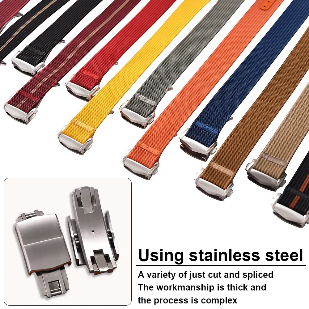 Canvas and Nylon Watch Strap, 18-20-22mm, for Omega X Swatch MoonSwatch for Seiko Men Women Sport, Waterproof, Folding Buckle