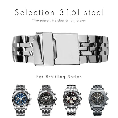 Bracelet de montre étanche en métal argenté, bracelet de montre solide, acier inoxydable, Breitling, Avenger, Heritage, Smile, Ocean, 20mm, 22mm, 24mm