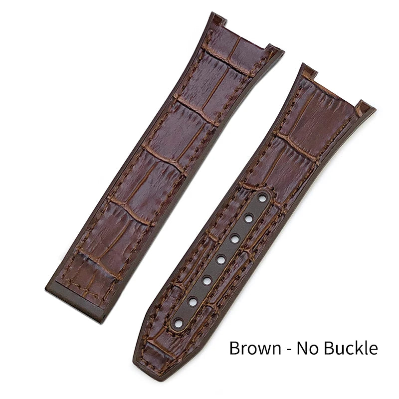 Concave Rubber Cowhide Watch Band, Silicone Leather Watch Strap, Special for Omega Constellation Foldover Structure, 25mm * 14mm