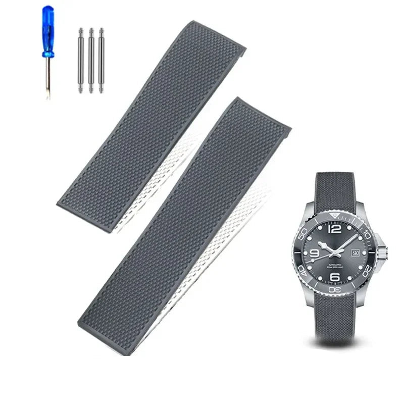 FKM Rubber Watch Strap for Longines - Deployment Clasp - Hydroconquest L3 Conquest