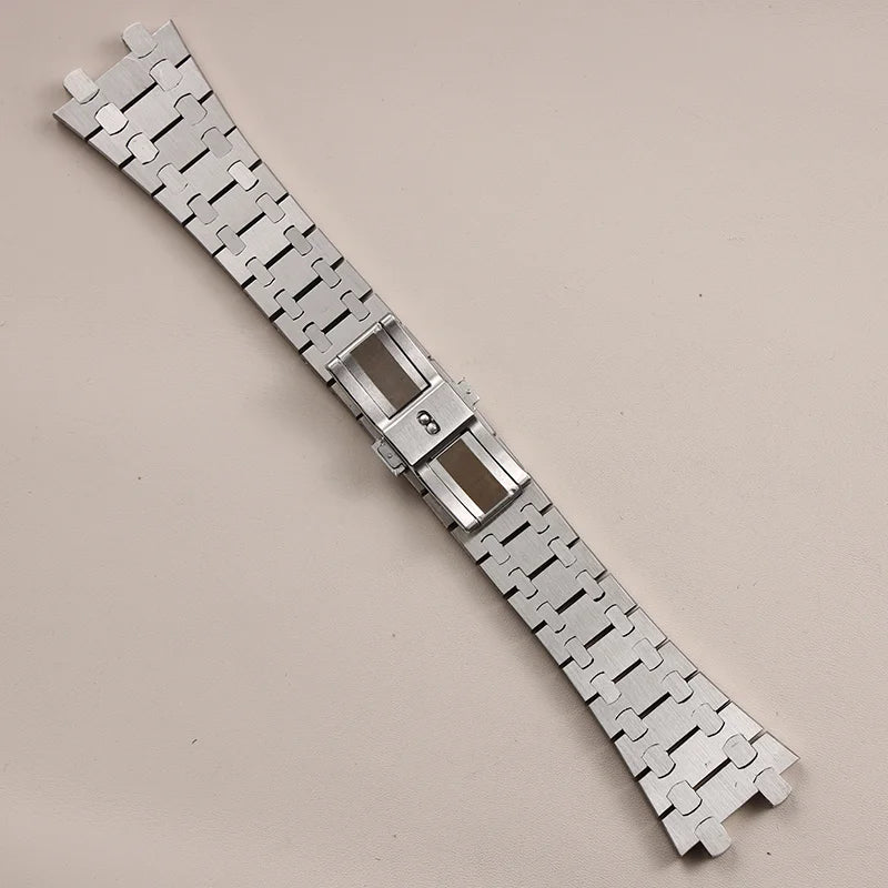 Bracelet de montre AP Royal Oak Offshore en argent brossé, 42mm, bracelet en acier inoxydable massif, 28mm, concave-convexe, 15710 26470