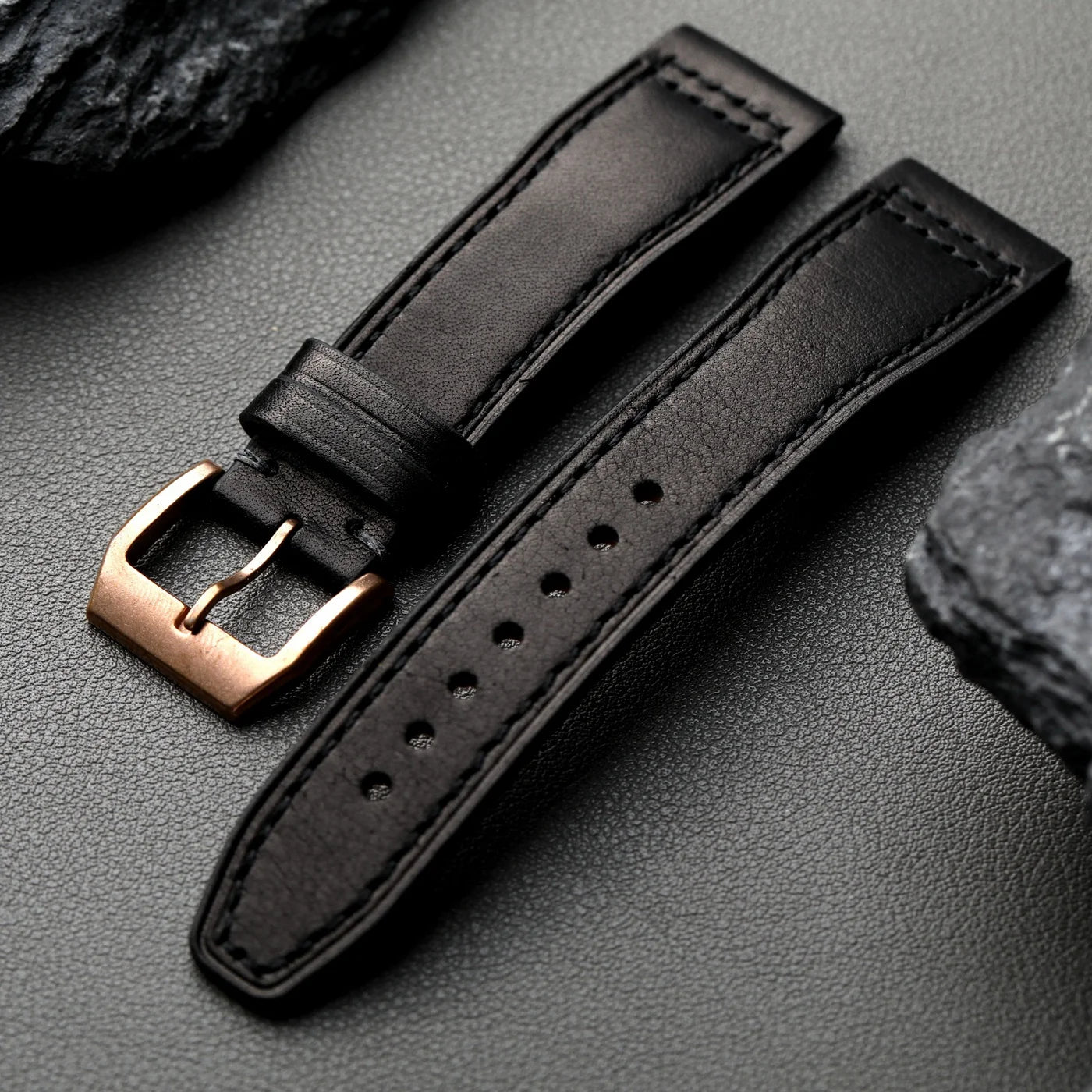 Handmade Bronze Buckle Bracelet, 20MM 21MM 22MM Black Brown Top Leather, Suitable for Pilot Pure Copper Watch Band