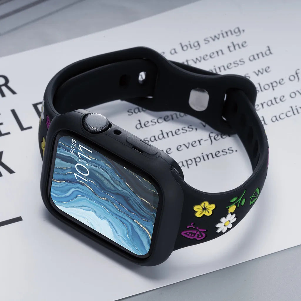Cute Flower Silicone Strap Case for Apple Watch Ultra 49mm S10 S11 42mm 46mm 38 40 41 44 45 mm for iwatch SE 2 3 4 5 6 7 8 9