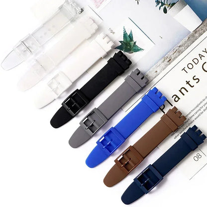 Bracelet en caoutchouc étanche pour Swatch, boucle ardillon en métal, Bracelet de montre en Silicone 16/17/19/20mm, ceinture de remplacement pour hommes et femmes