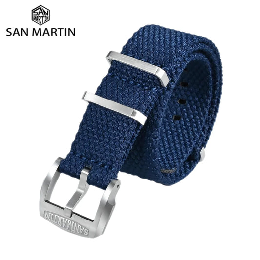 Cinturino per orologio San Martin in lino intrecciato 22 mm 20 mm cinturino per orologio da paracadutista cinturino in tessuto fibbia traspirante BD0012