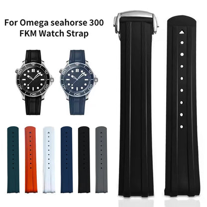 Nouveau Design pour bracelet de montre en caoutchouc Omega Seamaster 300 FKM 20mm Certification PFAS Options multicolores bracelet de montre en caoutchouc fluoré