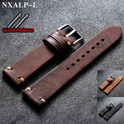 Bracelet de montre en cuir de vache cousu à la main, 18mm 19mm 20mm 21mm 22mm, bracelet en cuir mat pour Seiko pour bracelet de montre Omega à dégagement rapide