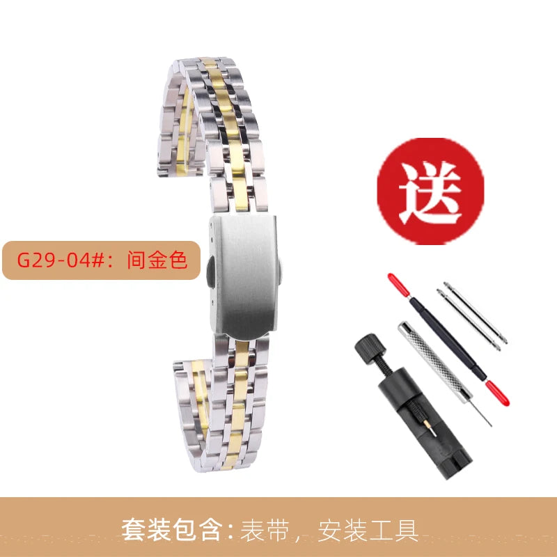 6mm 8mm 10mm 12mm 14mm 16mm Ladies Stainless Steel Buckle Mesh Watch Band Ultra-Thin Steel Bracelet Small Size Chain Width