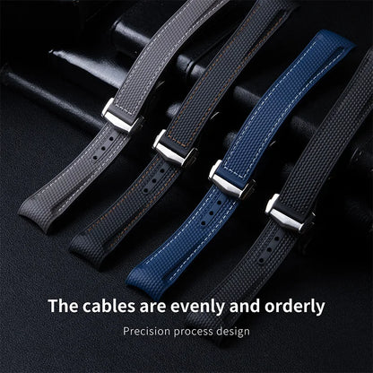 OZE - Cinturino in gomma da 21 mm per Omega - Motivo in tessuto - Curvo 