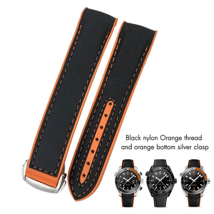 Cinturino per orologio in gomma silicone e nylon, 19mm 20mm 21mm 22mm, adatto per Longines HUAWEI GT2 Samsung MIDO Seiko SKX, cinturino per orologio sportivo