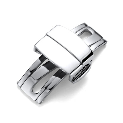 Fermoir à boucle en métal pour bracelet de montre en acier inoxydable, bouton noir argenté poli 16mm 18mm, accessoires de boucle de bracelet de montre