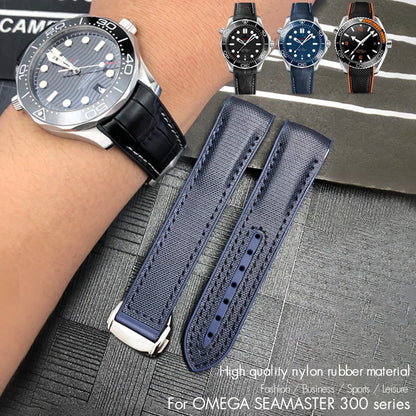 Nueva correa de reloj de caucho compuesto de piel de vaca y tela de nailon, adecuada para Omega Seamaster 300 Planet Ocean 600, 22 mm, 21 mm, 20 mm, 19 mm, correa de reloj