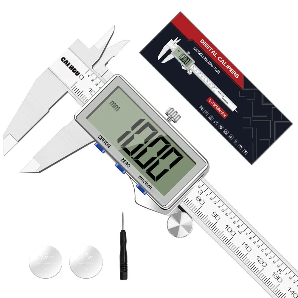 Pied à coulisse numérique, pied à coulisse numérique en acier inoxydable amélioré 150 mm/6 pouces avec grand écran LCD, parfait pour la maison, le bricolage