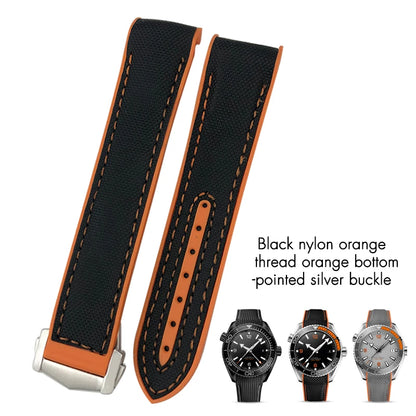 Bracelet de montre en caoutchouc et Nylon, 19mm 20mm 21mm 22mm, adapté à Omega Seamaster Diver 300 Planet Ocean 600M Seiko Orange