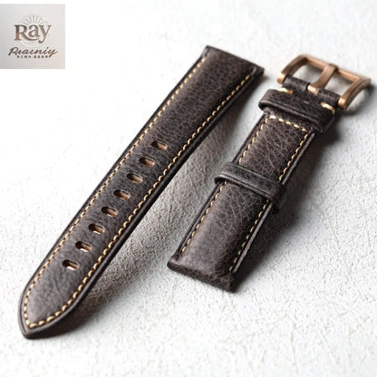 High-end leather strap, 20MM 22MM, bronze clasp, thick leather strap for men, retro style, suitable for bronze watch bracelet