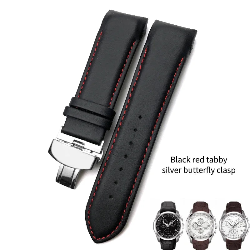 Cinturino per orologio in vera pelle 22mm 23mm 24mm adatto per Tissot T 035617 T035 cinturino in pelle di vacchetta nera fibbia deployante uomo