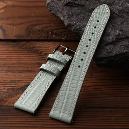Lizard Grain Cowhide Leather Watch Strap, 18 19 20 22MM Premium Soft Leather Watch Band, Retro Blue-Green-Yellow Quick Release Strap for Men