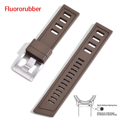New heavy duty FKM watch strap 20mm 22mm quick release waterproof fluoro rubber watch band 5mm thick unisex suitable for dive sport watch