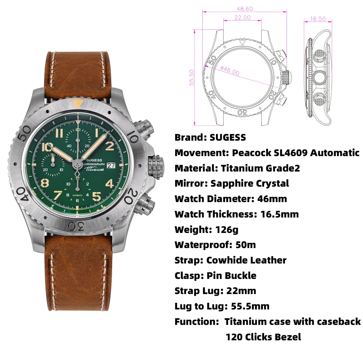 Reloj automático Sugess para hombre S464