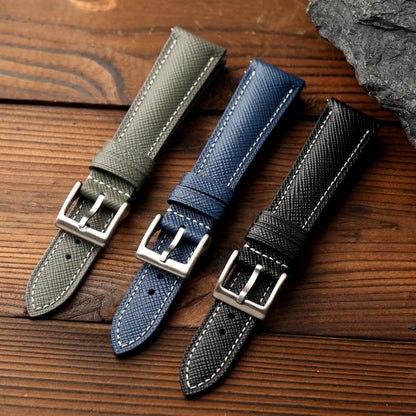 Cinturino per orologio in pelle bovina con motivo incrociato fatto a mano, cinturino in pelle curvo da 18 19 20 mm, braccialetto da uomo in stile retrò a sgancio rapido, blu nero