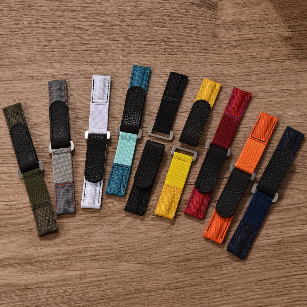 Cinturino in nylon e pelle resistente con chiusura a strappo 20 mm, per orologi sportivi da uomo e donna, accessori per Omega, Rolex, Tissot