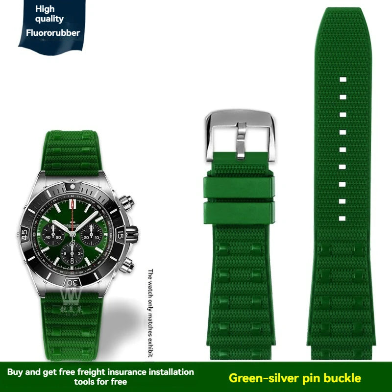 22mm 24mm FKM Viton Rubber Strap for Breitling Super Chronomat B01 44 Avenger, Waterproof Fluororubber Watch Band for Men