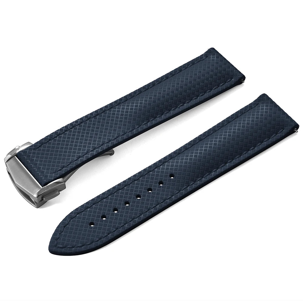 Cinturino per orologio in gomma FKM testurizzata per d-elug, fibbia deployante Premium a sgancio rapido, impermeabile, flessibile, 20mm 22mm