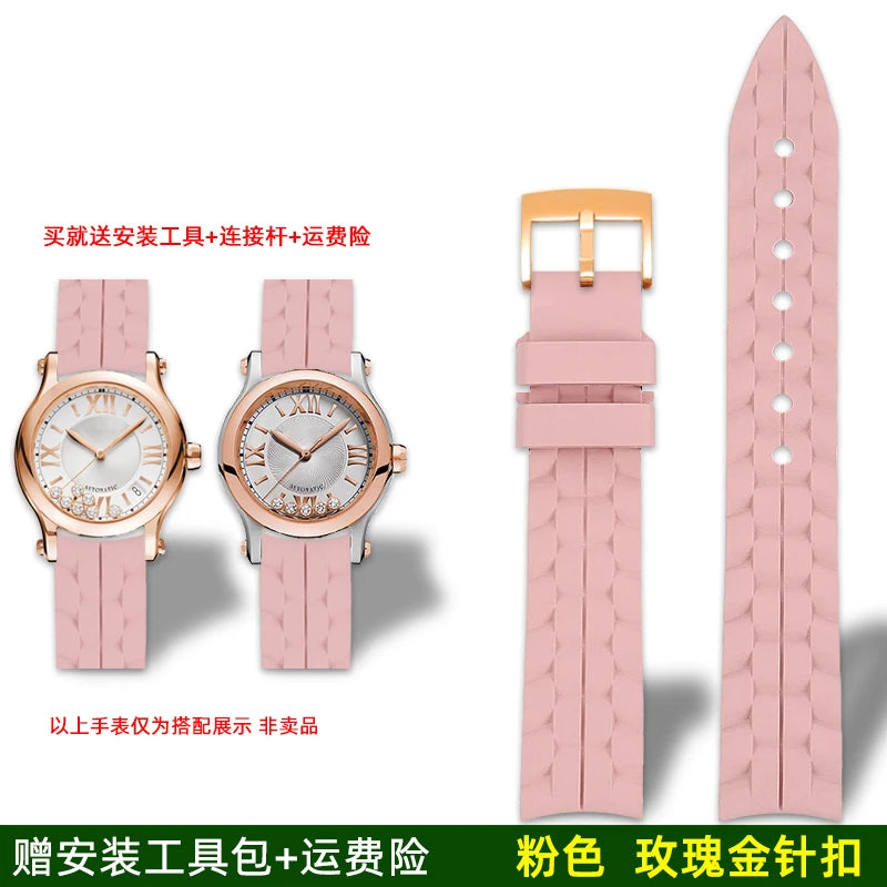 Montre Chopard Happy Diamond avec bracelet en silicone pour femme, bracelet de montre en caoutchouc étanche 15mm 18mm