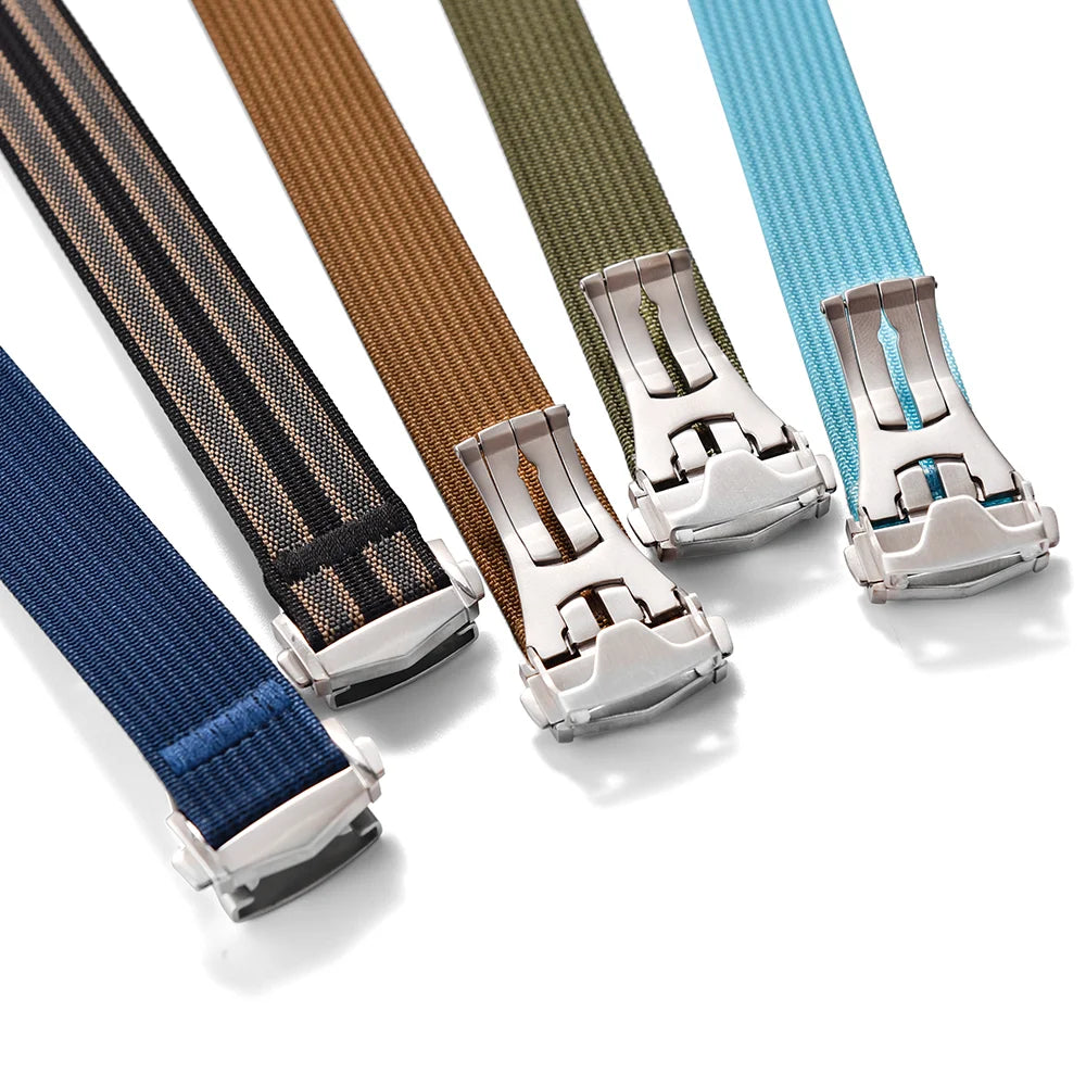 Omega ribbed nylon watch strap with deployant clasp 18mm 20mm 22mm, FKM rubber sport strap for Swatch MoonSwatch