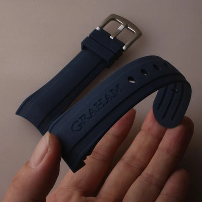 Bracelet de montre en Silicone 24mm pour Bracelet Graham, extrémité incurvée, en caoutchouc, avec boucle en acier inoxydable, noir, bleu, nouveau