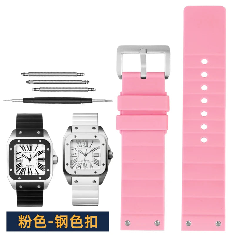 20mm 23mm bracelet de montre pour Cartier Santos Sandoz Santos 100 bracelet de montre en Silicone en caoutchouc hommes et femmes noir