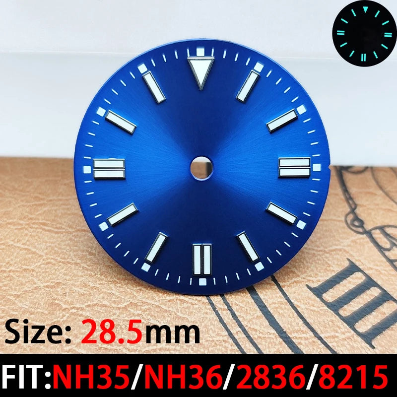 The 28.5mm luminous yellow, black, blue, and green sterile watch face is suitable for NH35/8215/2836 movement watch accessories