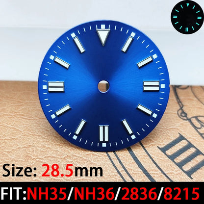 The 28.5mm luminous yellow, black, blue, and green sterile watch face is suitable for NH35/8215/2836 movement watch accessories