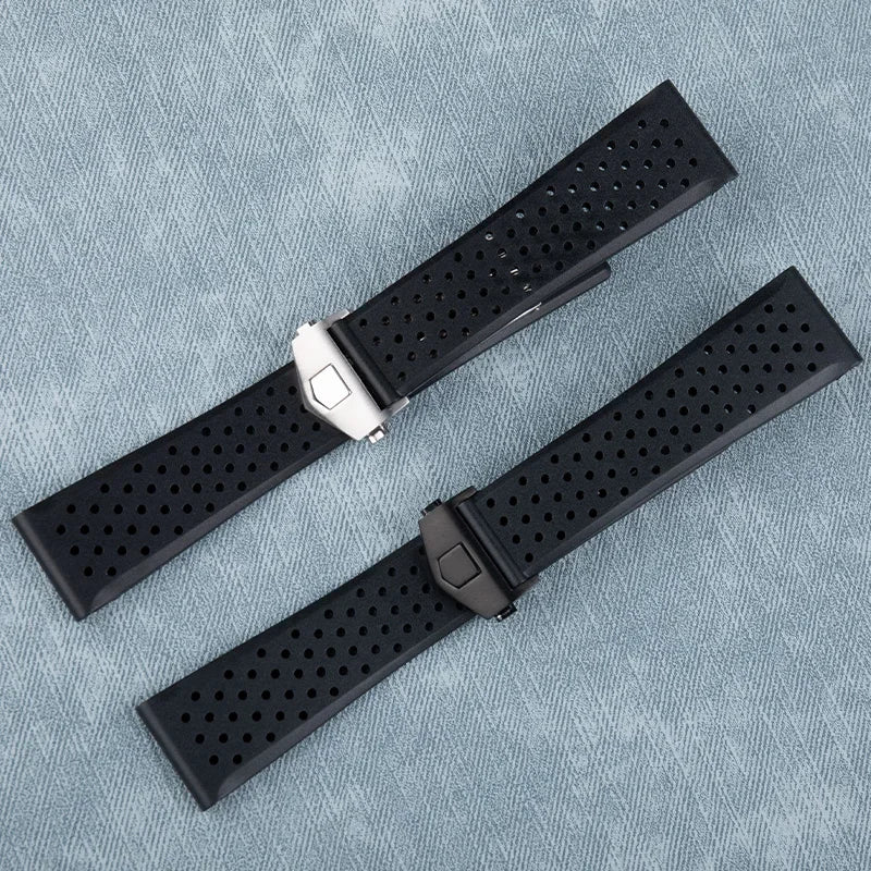 Quality 22mm watch strap for TAG, for HEUER CARERA AQUARACER, soft black rubber watch bands, universal parts for wrist straps