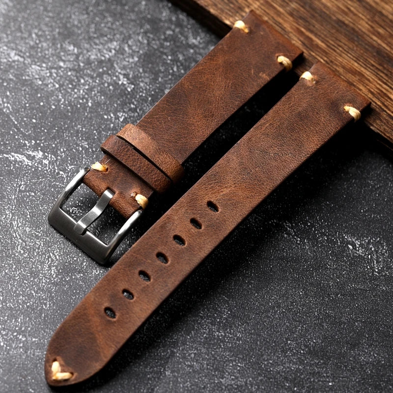 Cinturino per orologio in vera pelle fatto a mano, marrone scuro nero 18 20 22MM, cinturino vintage morbido da uomo, cinturino in pelle bovina primo strato