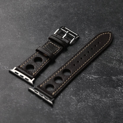 Handmade Breathable Leather Strap for Apple Watch S10 Ultra 2, Brown, Black, Goatskin, 46mm, 45mm, 49mm