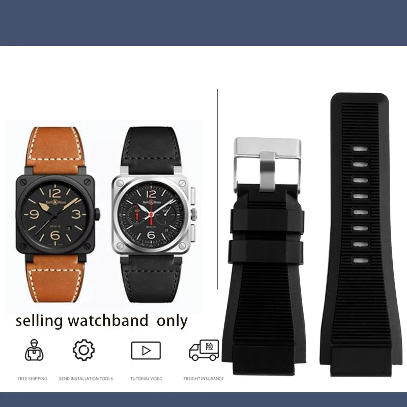 Cinturino in vera pelle da uomo, accessori speciali per orologi, cinturino da 24 mm, serie BELL ROSS BR01 BR03